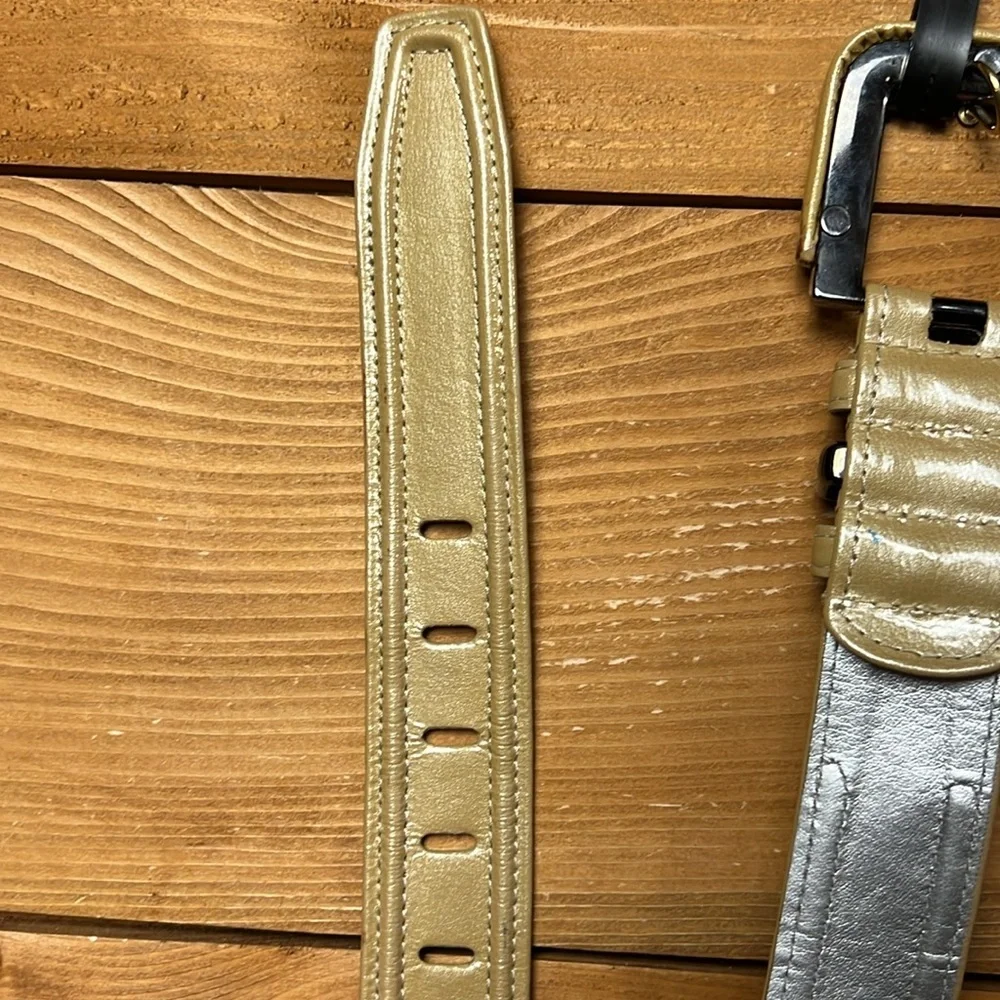 PER SE Wide buckle Leather Belt‎ Womens Tan Md USA made 1 3/4 wide 42” long